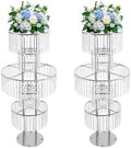 Wedding Silver Vases Centerpieces, Silver Crystal Vases for Centerpieces,5 Tier Round Chandelier Pedestal Stand