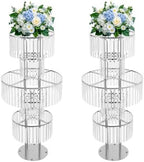 Wedding Silver Vases Centerpieces, Silver Crystal Vases for Centerpieces,5 Tier Round Chandelier Pedestal Stand