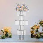 Wedding Silver Vases Centerpieces, Silver Crystal Vases for Centerpieces,5 Tier Round Chandelier Pedestal Stand, alternate