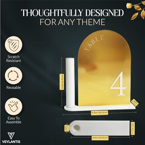 Wedding Table Numbers 1-20, Gold Mirror Acrylic Table Sign Holders & Stands in Gold and White, alternate view 4