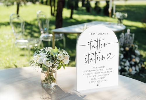 Wedding Temporary Tattoos Sign, White Arch Acrylic Sign, Wedding Tattoos Temporary for Guests, Bridal Shower, alternate view