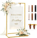 Wedding Welcome Sign Stand, 50" Standard Height - Gold Metal Sign Holder with 6 Leather Straps, Easel Stand for