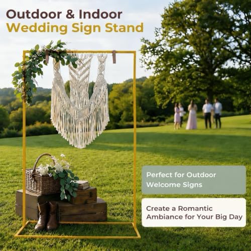 Wedding Welcome Sign Stand, 50" Standard Height - Gold Metal Sign Holder with 6 Leather Straps, Easel Stand for, alternate