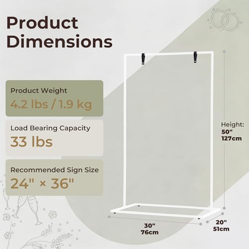 Wedding Welcome Sign Stand, 50" Standard Height - White Metal Sign Holder with 6 Leather Straps, Easel Stand for, alternate