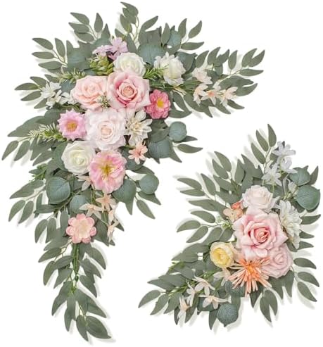 Wedding Welcome Signs Floral(Pack of 2), Wedding Arch Flowers for Wedding Decorations and Reception Backdrop