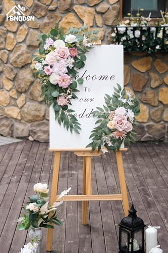 Wedding Welcome Signs Floral(Pack of 2), Wedding Arch Flowers for Wedding Decorations and Reception Backdrop, alternate view