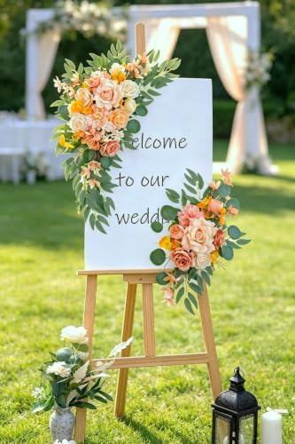 Wedding Welcome Signs Floral(Pack of 2), Wedding Arch Flowers for Wedding Decorations and Reception Backdrop, alternate view