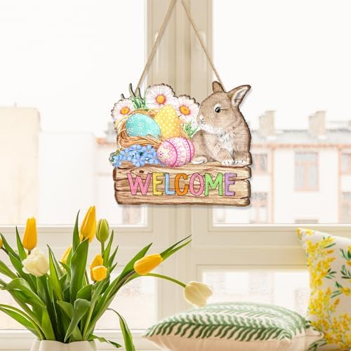 Welcome Door Sign, Wooden, for Front Door, Easter Bunny, alternate view 2