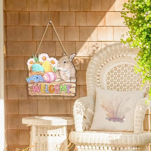 Welcome Door Sign, Wooden, for Front Door, Easter Bunny, alternate view 4