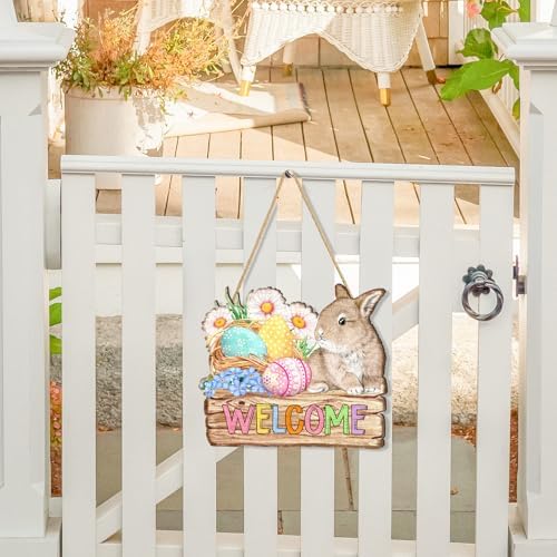 Welcome Door Sign, Wooden, for Front Door, Easter Bunny, alternate view 5