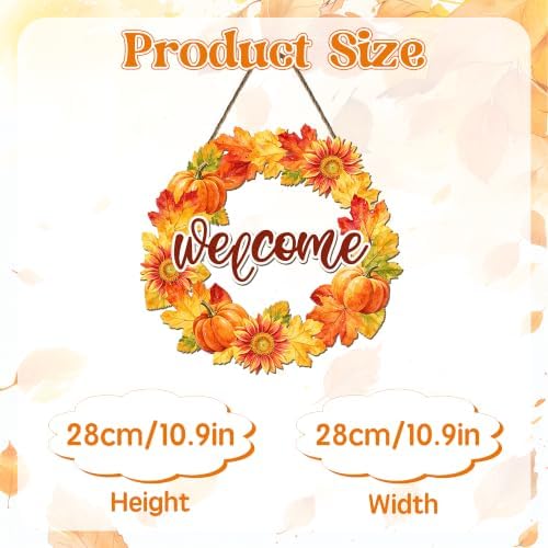 Welcome Fall Front Door Sign Fall Leaves Pumpkins Door Decorations Wood Sign Autumn Harvest Wreath Door Hanger, alternate