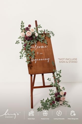 Welcome Sign Flowers, Wedding Floral Swag, Marsala and Blush, alternate view 2