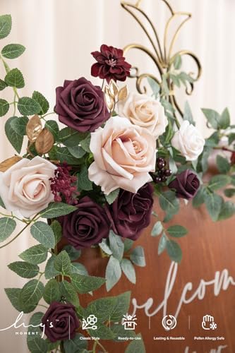 Welcome Sign Flowers, Wedding Floral Swag, Marsala and Blush, alternate view 3