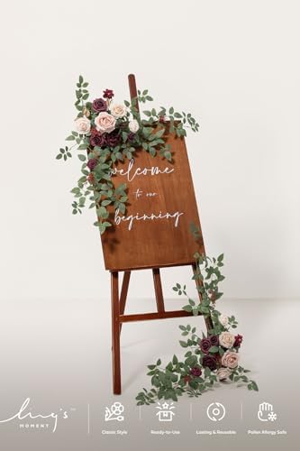 Welcome Sign Flowers, Wedding Floral Swag, Marsala and Blush, alternate view 5