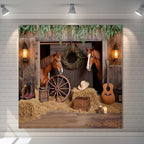 Western Backdrop 10x10ft Western Cowboy Party Decorations Rustic Barn Door Horse Photography Background Wild