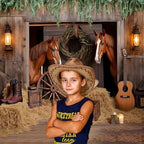 Western Backdrop 10x10ft Western Cowboy Party Decorations Rustic Barn Door Horse Photography Background Wild, alternate view