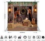 Western Backdrop 10x10ft Western Cowboy Party Decorations Rustic Barn Door Horse Photography Background Wild, alternate view