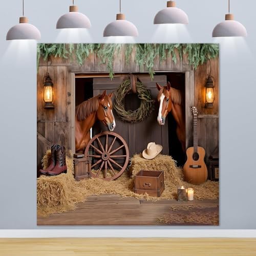 Western Backdrop 10x10ft Western Cowboy Party Decorations Rustic Barn Door Horse Photography Background Wild, alternate view