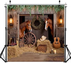 Western Backdrop 10x10ft Western Cowboy Party Decorations Rustic Barn Door Horse Photography Background Wild, alternate view