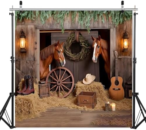 Western Backdrop 10x10ft Western Cowboy Party Decorations Rustic Barn Door Horse Photography Background Wild, alternate view
