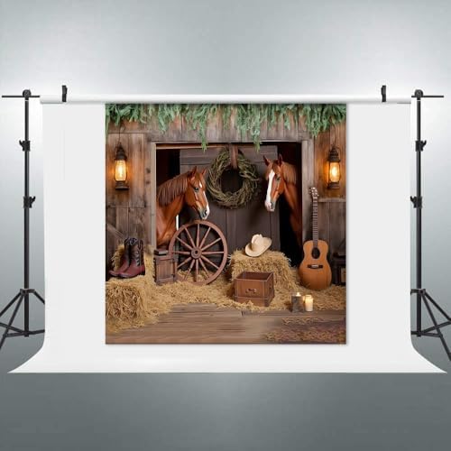 Western Backdrop 10x10ft Western Cowboy Party Decorations Rustic Barn Door Horse Photography Background Wild, alternate view