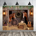 Western Backdrop 10x8ft Western Cowboy Party Decorations Rustic Barn Door Horse Photography Background Wild West