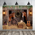 Western Backdrop 10x8ft Western Cowboy Party Decorations Rustic Barn Door Horse Photography Background Wild West
