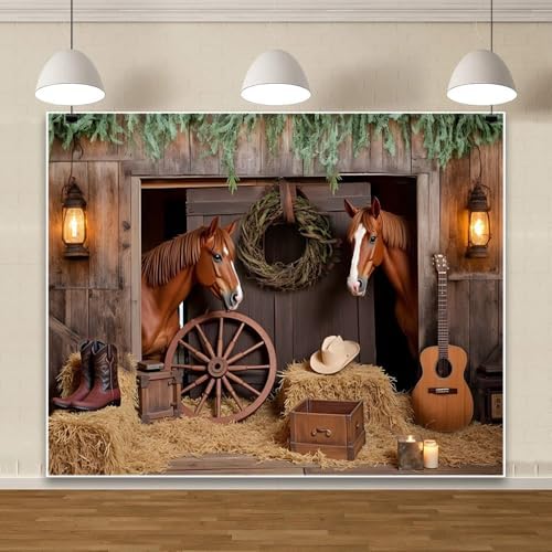 Western Backdrop 10x8ft Western Cowboy Party Decorations Rustic Barn Door Horse Photography Background Wild West, alternate