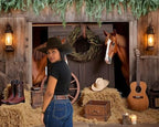 Western Backdrop 10x8ft Western Cowboy Party Decorations Rustic Barn Door Horse Photography Background Wild West, alternate