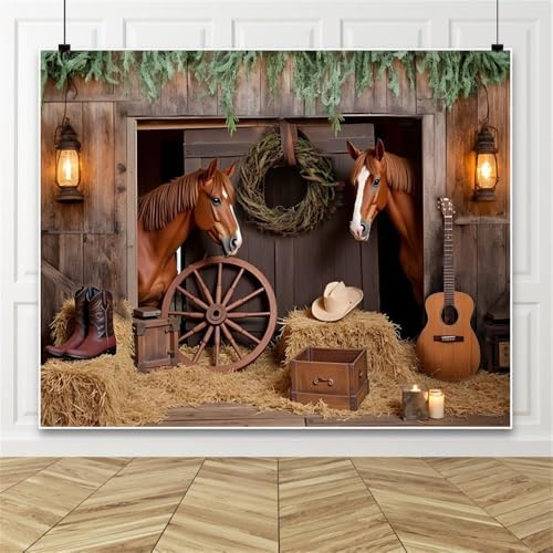 Western Backdrop 10x8ft Western Cowboy Party Decorations Rustic Barn Door Horse Photography Background Wild West, alternate