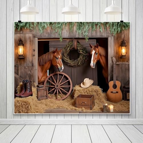 Western Backdrop 10x8ft Western Cowboy Party Decorations Rustic Barn Door Horse Photography Background Wild West, alternate