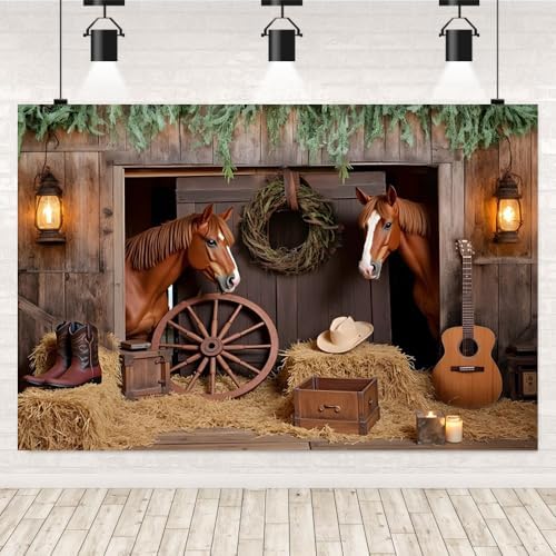 Western Backdrop 7x5ft Western Cowboy Party Decorations Rustic Barn Door Horse Photography Background Wild West