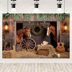 Western Backdrop 7x5ft Western Cowboy Party Decorations Rustic Barn Door Horse Photography Background Wild West