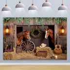 Western Backdrop 7x5ft Western Cowboy Party Decorations Rustic Barn Door Horse Photography Background Wild West, alternate