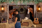 Western Backdrop 7x5ft Western Cowboy Party Decorations Rustic Barn Door Horse Photography Background Wild West, alternate