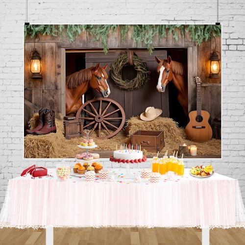 Western Backdrop 7x5ft Western Cowboy Party Decorations Rustic Barn Door Horse Photography Background Wild West, alternate