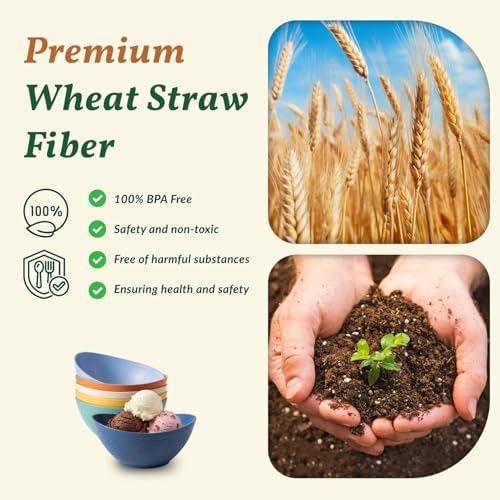 Wheat Straw Bowls 10 OZ Small Serving Bowls Unbreakable Dessert Bowls for Kitchen, Camping, RV, Party, alternate view 3