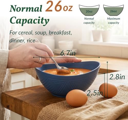 Wheat Straw Bowls 26 OZ Oval Serving Bowls 6 PCS Unbreakable Plastic Cereal Bowls for Kitchen, Party, Camping, alternate view