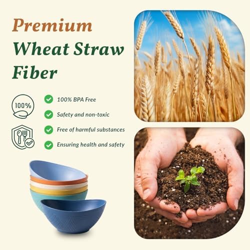 Wheat Straw Bowls 26 OZ Oval Serving Bowls 6 PCS Unbreakable Plastic Cereal Bowls for Kitchen, Party, Camping, alternate view