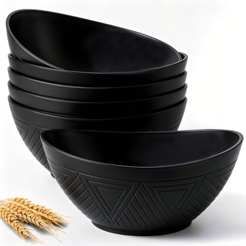 Wheat Straw Bowls Set of 6, 60 OZ Salad Bowl Large Capacity for Soup, Popcorn - Unbreakable Serving Bowl