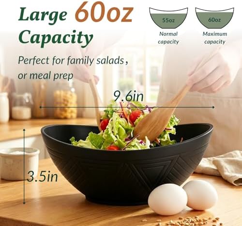 Wheat Straw Bowls Set of 6, 60 OZ Salad Bowl Large Capacity for Soup, Popcorn - Unbreakable Serving Bowl, alternate view 2