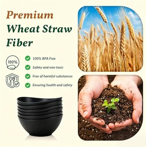Wheat Straw Bowls Set of 6, 60 OZ Salad Bowl Large Capacity for Soup, Popcorn - Unbreakable Serving Bowl, alternate view 3