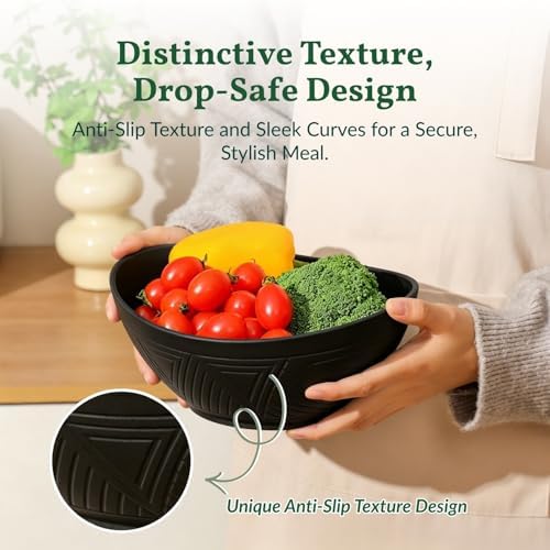 Wheat Straw Bowls Set of 6, 60 OZ Salad Bowl Large Capacity for Soup, Popcorn - Unbreakable Serving Bowl, alternate view 4