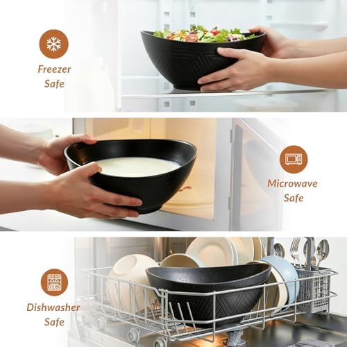 Wheat Straw Bowls Set of 6, 60 OZ Salad Bowl Large Capacity for Soup, Popcorn - Unbreakable Serving Bowl, alternate view 5