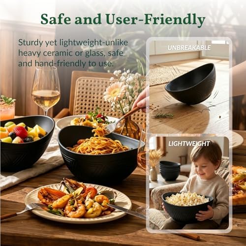 Wheat Straw Bowls Set of 6, 60 OZ Salad Bowl Large Capacity for Soup, Popcorn - Unbreakable Serving Bowl, alternate view 6