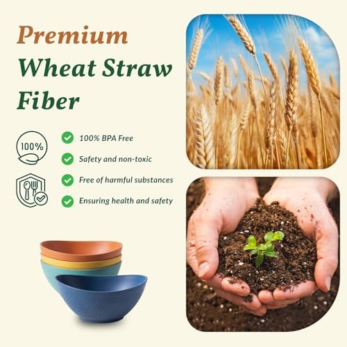 Wheat Straw Bowls Unbreakable Cereal Bowls 26 OZ Serving Bowls for Snack, Dessert, Dinner, Soup, Rice Microwave, alternate