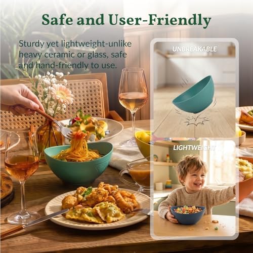Wheat Straw Bowls Unbreakable Cereal Bowls 26 OZ Serving Bowls for Snack, Dessert, Dinner, Soup, Rice Microwave, alternate