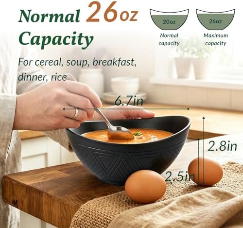 Wheat Straw Serving Bowls Unbreakable Oval Bowls Set of 6 Soup Bowls Microwave Safe Cereal Bowls for Kitchen, alternate view