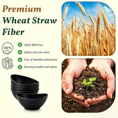 Wheat Straw Serving Bowls Unbreakable Oval Bowls Set of 6 Soup Bowls Microwave Safe Cereal Bowls for Kitchen, alternate view