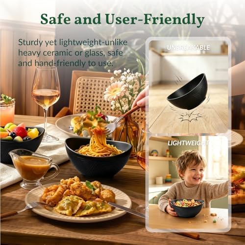 Wheat Straw Serving Bowls Unbreakable Oval Bowls Set of 6 Soup Bowls Microwave Safe Cereal Bowls for Kitchen, alternate view
